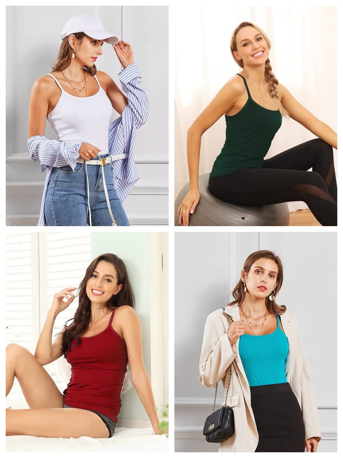 (Medium, Black & White) - CharmLeaks Womens Cotton Camisole Tops Strappy Sleeveless Gym Sports Cami Vest Summer Tank Top