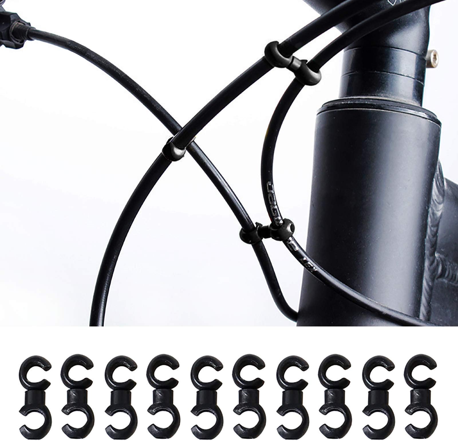 VANICE 10 Pcs Bicycle Brake Cable S Style Clips Buckle Hose Guide Bike MTB Cross Line Clip/Black