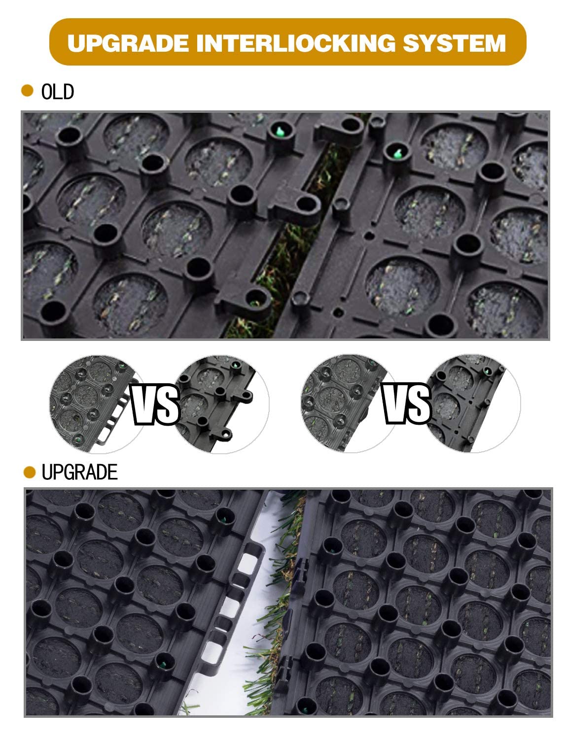 GOLDEN MOON Artificial Grass Turf Tile with Upgrade Interlocking System Self-draining Grass Tiles, 1x1 ft, 1 in Pile Height, 9 Pack