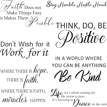 Zonon 5 Sheets Inspirational Quotes Wall Decals Peel and Stick Vinyl Quotes Stickers Motivational Positive Wall Stickers for Living Room Bathroom Xmas Bedroom Office Family Decor Positive