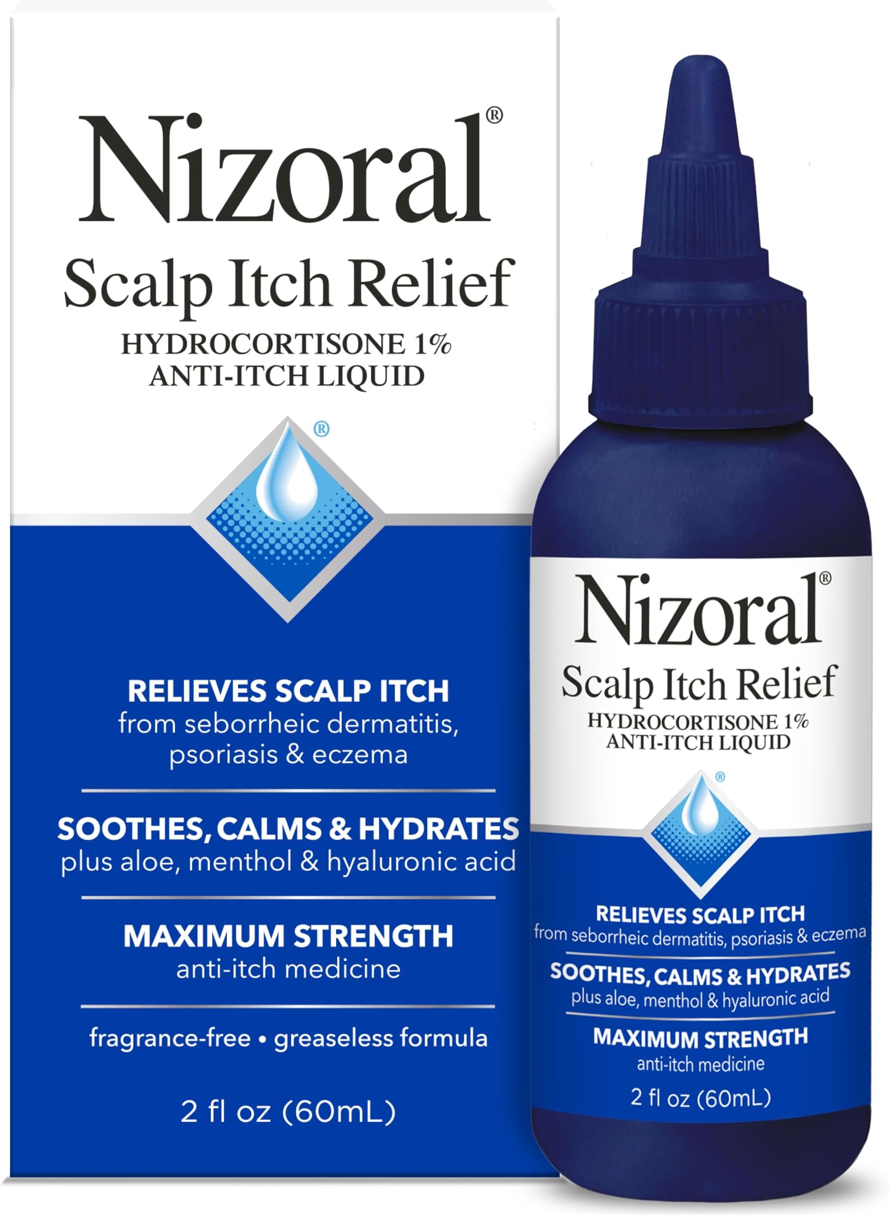 Nizoral Scalp Itch Relief Liquid—Relieves Scalp Itch and Soothes, Calms and Hydrates with Maximum Strength Anti-Itch Medicine (Hydrocortisone 1%), 2 Fl Oz