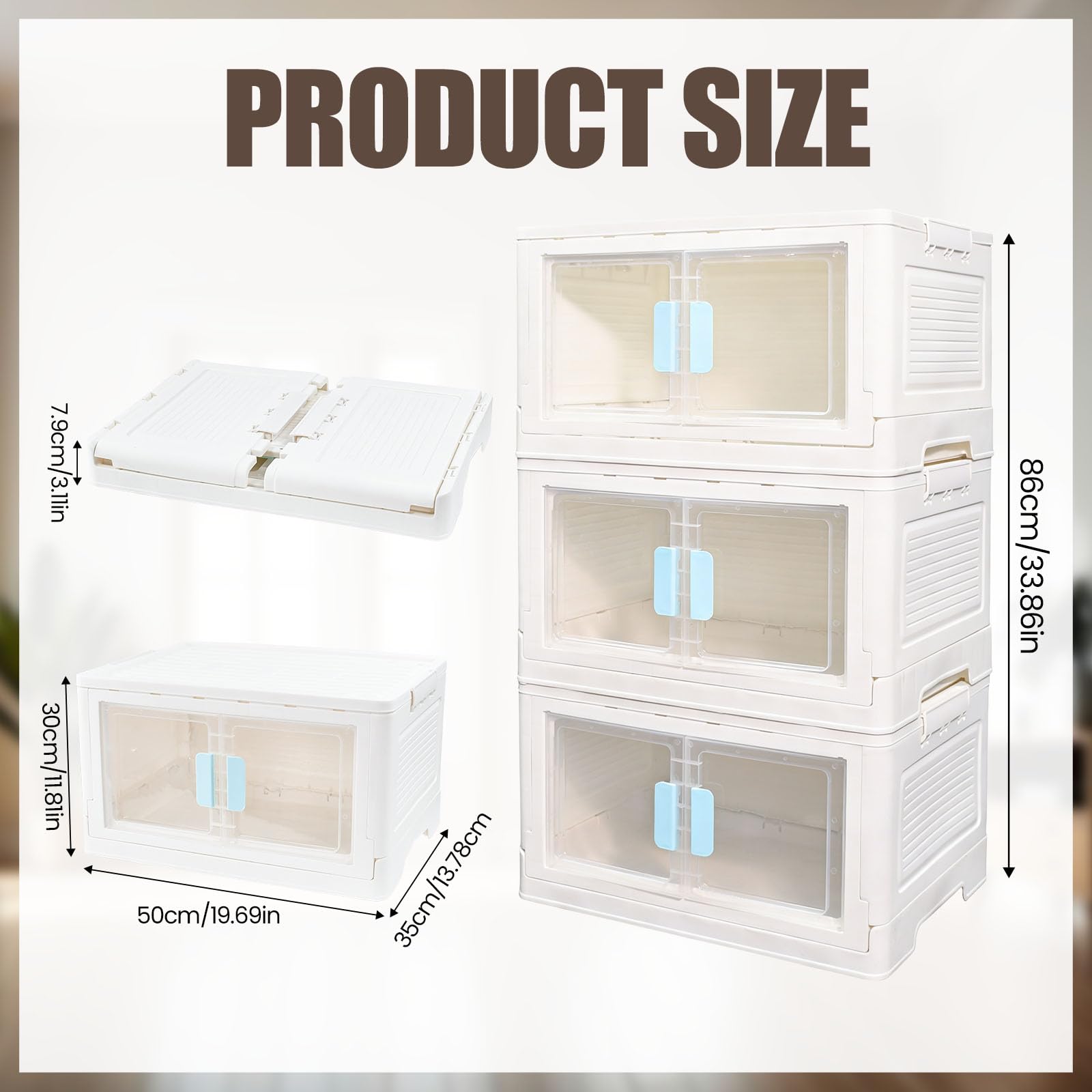 3 Pezzi Scatola di Stoccaggio Doppia Porta Contenitori Impilabile Salvaspazio con Ruote Contenitori in Plastica Pieghevoli con Coperchio per Camera da Letto, Ufficio e Cucina, 3x50 Litri