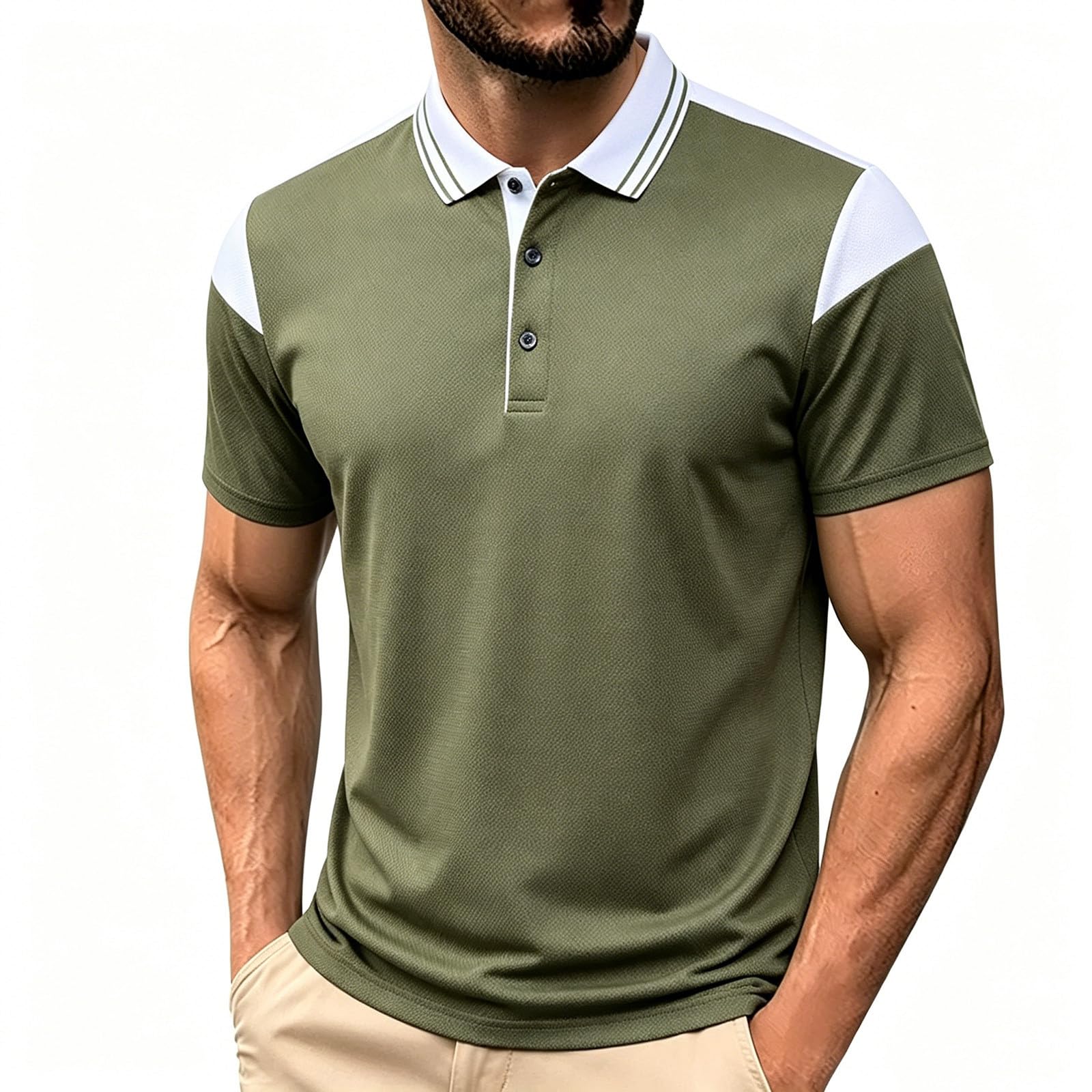 Polo Hombre Manga Corta Slim Fit Gym Transpirable Basica Camisetas con Cremallera y Bloques de Color Manga Corta Hombre Verano Deportivo Camisas Casual y Fashion para Uso Diario