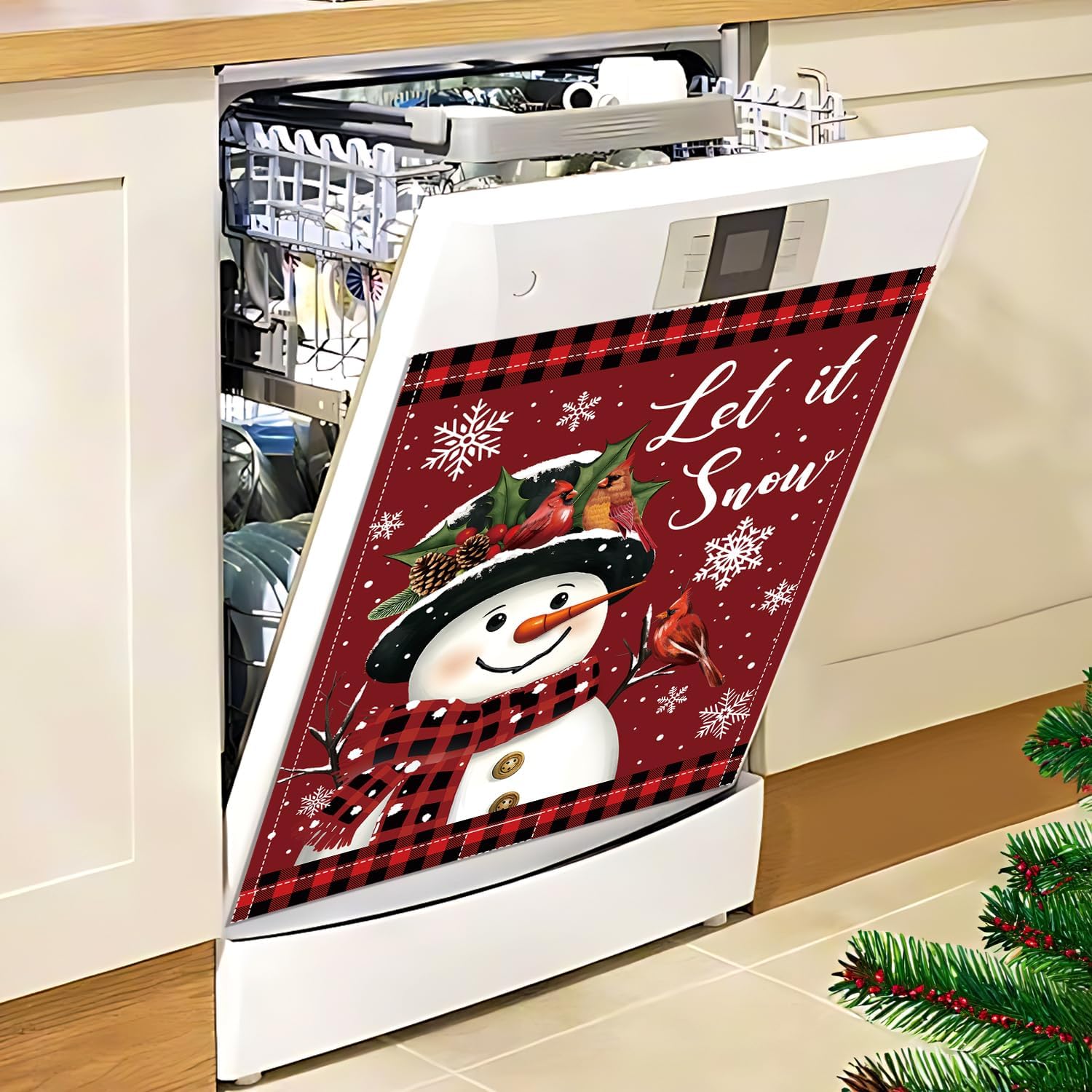 Christmas Dishwasher Magnet Cover, 23x26In Let it Snow Snowman Dishwasher Magnet Sticker for Kitchen Decoration Funny Refrigerator Magnet Cover Fridge Panel Decal Refrigerator Magnet Cover