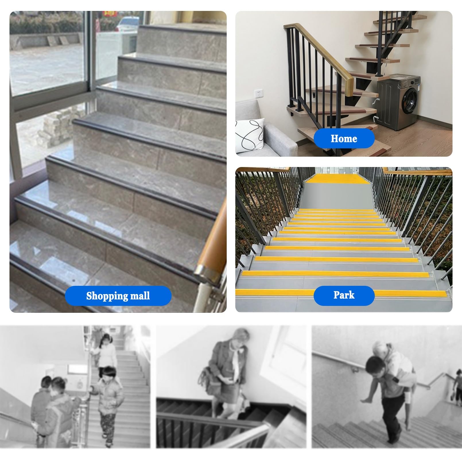 Perfil de Borde de Escalera Tira Antideslizante Tira, Perfil de PVC Autoadhesivo de Borde Para Escaleras, Utilizado Para Escaleras Interiores Y Exteriores, Tiras Antideslizantes Para Peldaños(Grayish