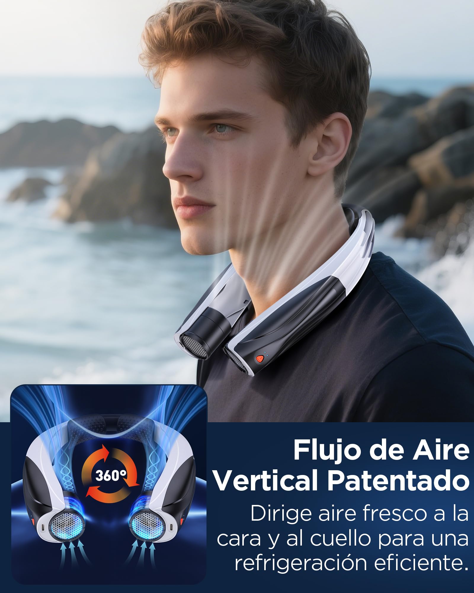 Lepwings Ventilador de Cuello, Mini Ventilador Portatil Recargable USB 6000 mAh, Ventilador Cuello con 6 Velocidades, Ventilador Personal Ligero Ideal para Viajes, Oficina, Hogar y Aire Libre - Negro
