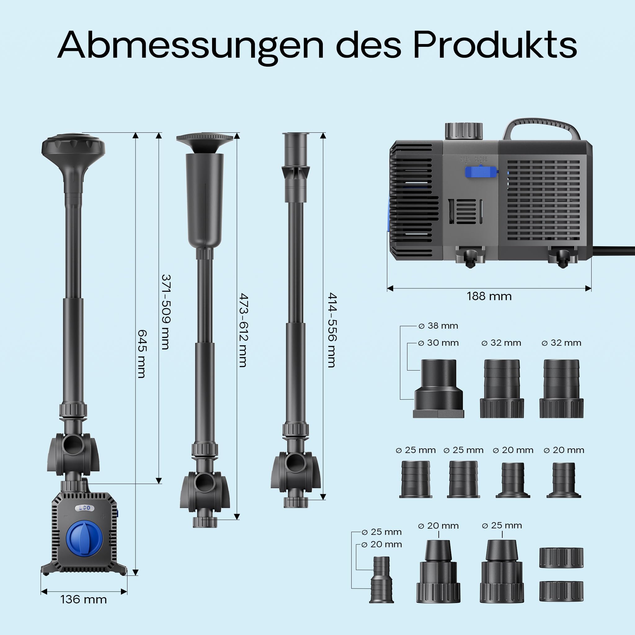SunSun CTP-5003 SuperECO Pompe réglable - 188 x 131 x 149 mm - 5000 l/h / 30 W/refoulement max. 3,3 m - pour piscine bassin fontaine jardin