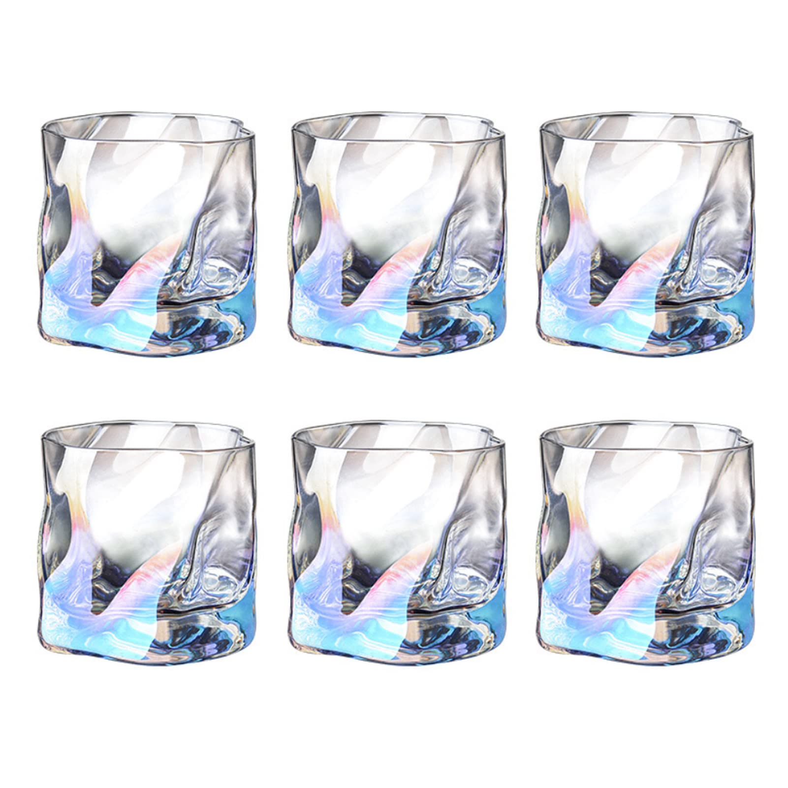 Beauenty Crystal Whiskey Glasses Shaped Twister Water Cup Clear Tumbler Whiskey Cup Retro Milk Cup Coffee Latte Cup Dazzle Ice Cube-250ml,6PCS