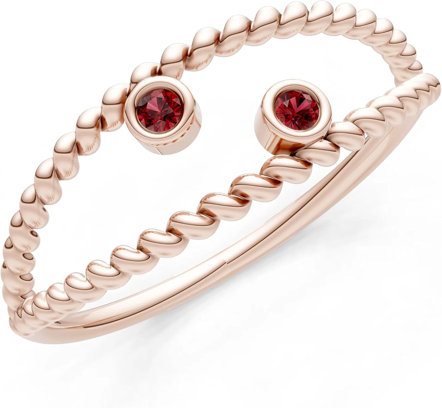 PEORA Round Cut Garnet Stackable Band Available in Solid 10K, 14K or 18K Ring – White, Yellow or Rose Gold