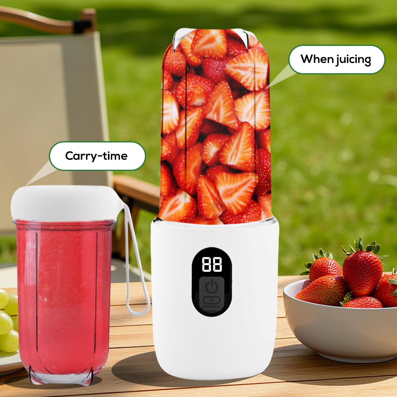 BORDEAG Tragbarer Mixer, 500ml Mini Standmixer, Aufladung Smoothie Maker To Go mit Reise-Deckel, 6 Rostfreie Klingen für Küche, Reise, Büro, Fitness
