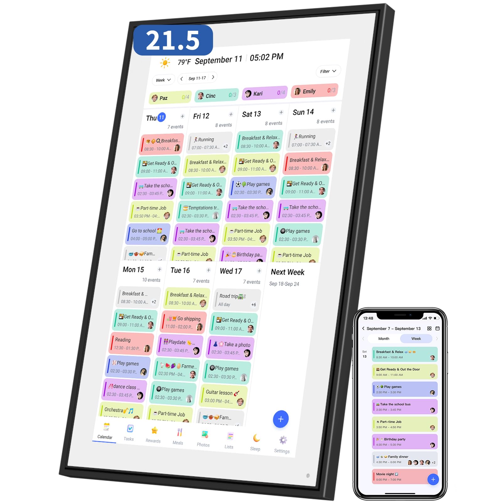 21.5 Inch Digital Calendar, Electronic Chore Chart, Smart We