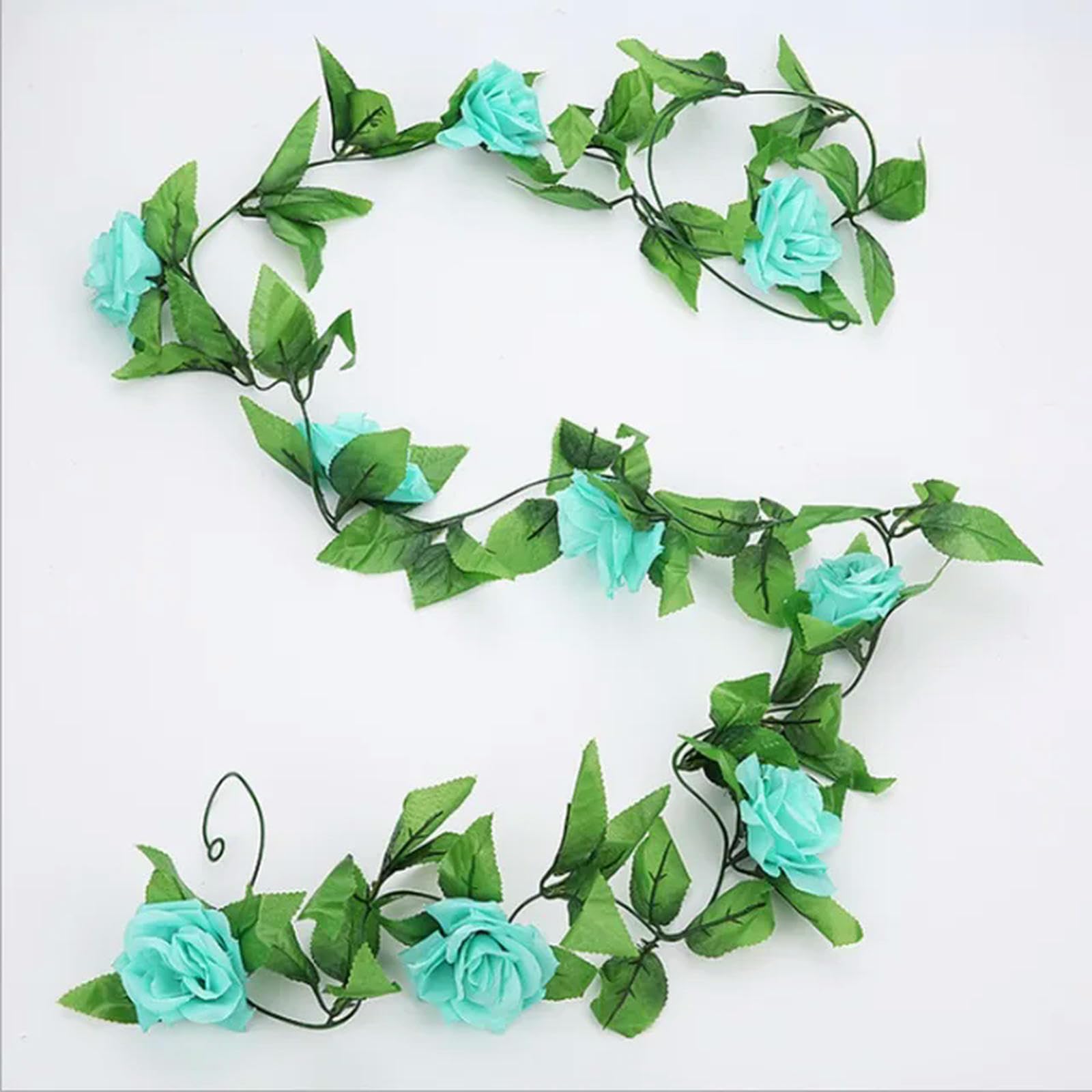 EboLD Artificial Silk Roses Vine With Green Leaves For Wedding Decoration Home Leaf Diy Hanging Fake Rose Vine-Tiffany