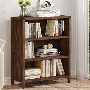Amazon.com: BON AUGURE Rustic Short Bookshelf, 3 Shelf Bookcase, Small ...