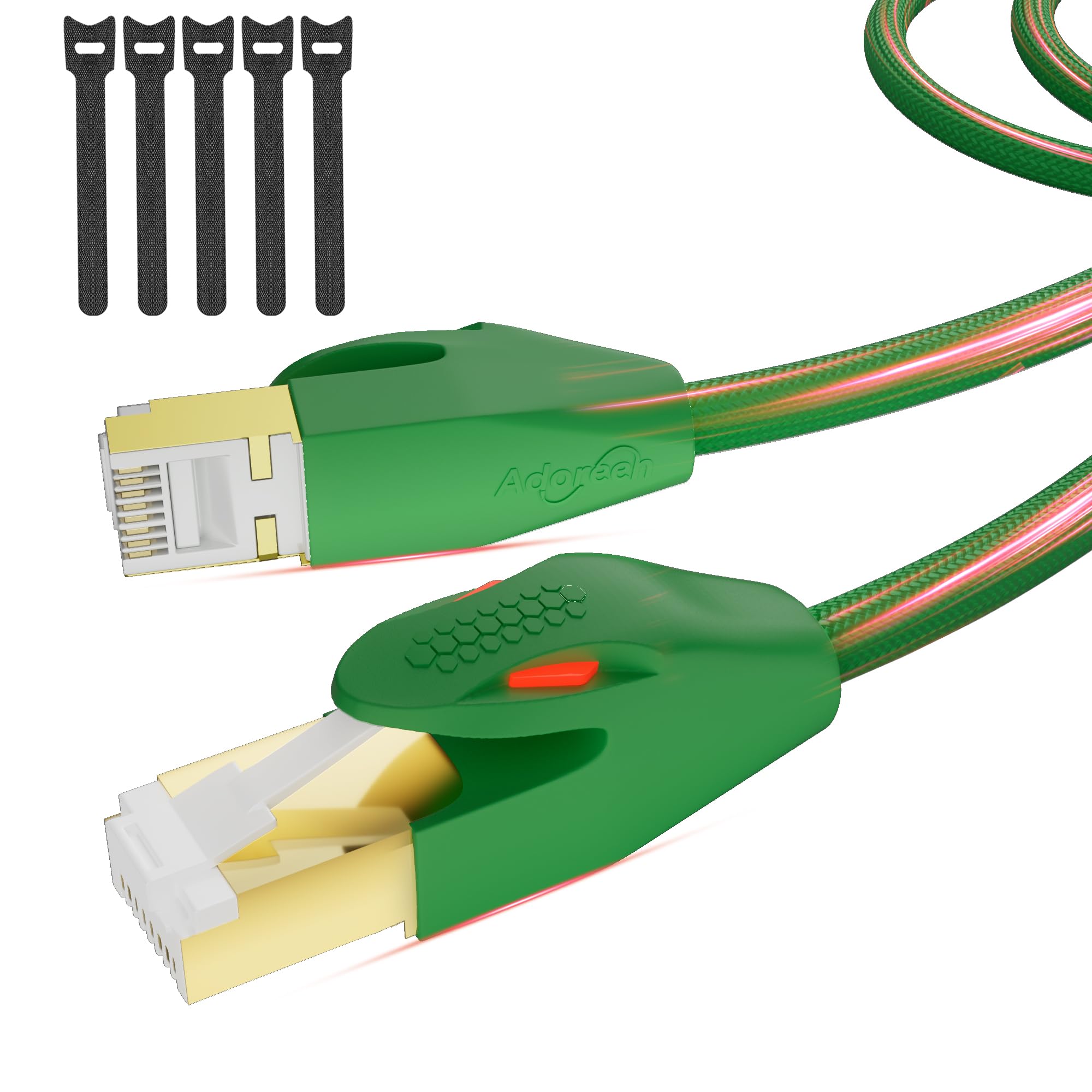 Adoreen CAT 8 Ethernet Cable 5 FT Green, High Speed 40Gbps 2000Mhz Network Internet Cable S/FTP Shielded 26AWG Braided Heavy Duty RJ45 LAN Cord, POE