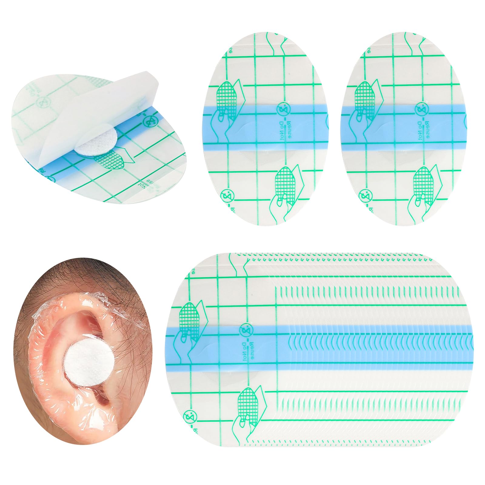 120 Stück Wasserdicht Ohr Patches, Ultradünne Transparente Ohrabdeckungen Ohr Wasserdichte Aufkleber Erwachsene Ohrenschützer Wasser Kinder Waterproof Ear Stickers 6.8 x 4.4 cm