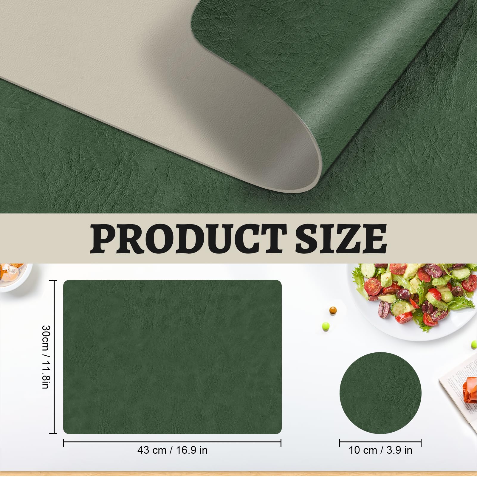 Set 6 Tovagliette In Ecopelle Verde Salvia Double Face + 6 Sottobicchieri - Impermeabili E Resistenti Al Calore - 43x30 Cm - Lavabili In Lavastoviglie