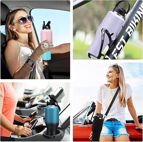 Miniatura 7 de Botella de agua aislada de 40 onzas con popote, tapa de boquilla, funda de transporte, termo de metal térmico para taza de viaje, mantiene el frío