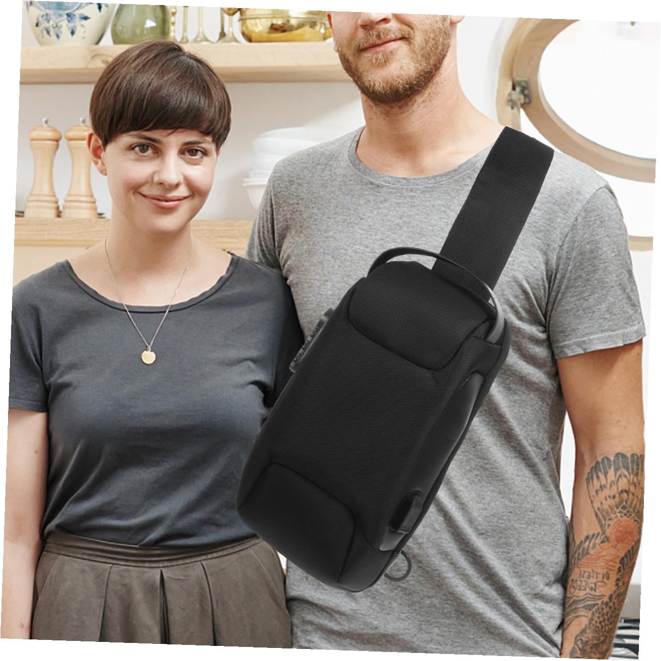 Ciieeo Borsa a Tracolla da Uomo Antifurto Oxford Lucchetto a Combinazione Borsa da Viaggio Leggera e Resistente per Shopping e Attività all'Aperto