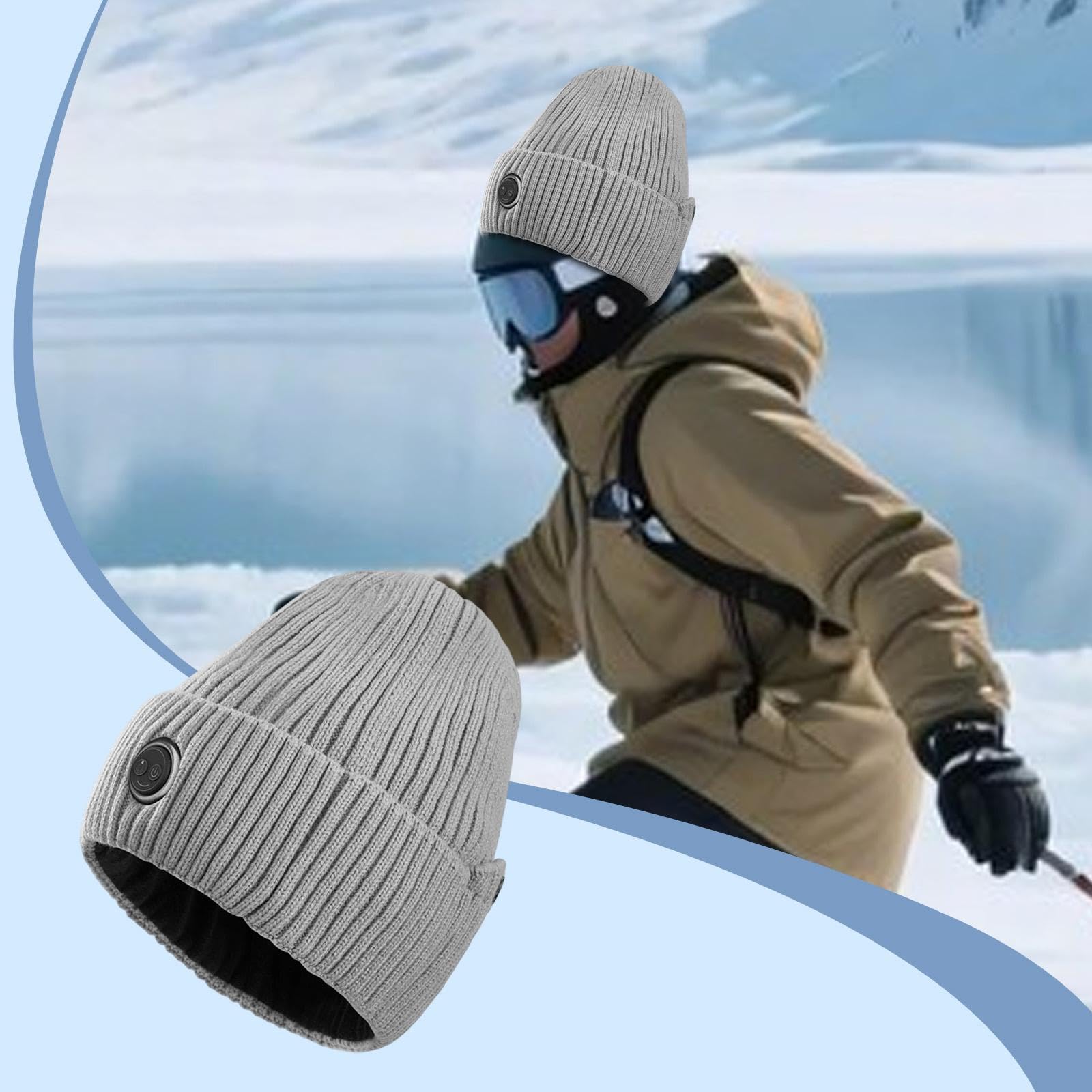 Beheizbare Mütze Aus Weichem Thermostrick für Arbeit, Skifahren, Sport Und Outdoor Aktivitäten