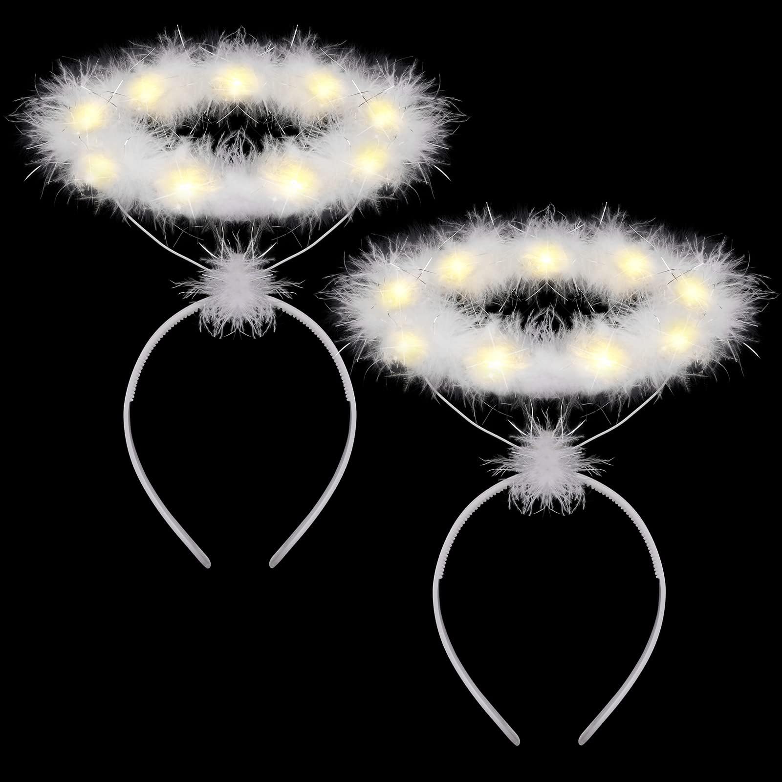 Fovths 2 Pack Light Up LED Feather Headband for Christmas, Angel Costumes