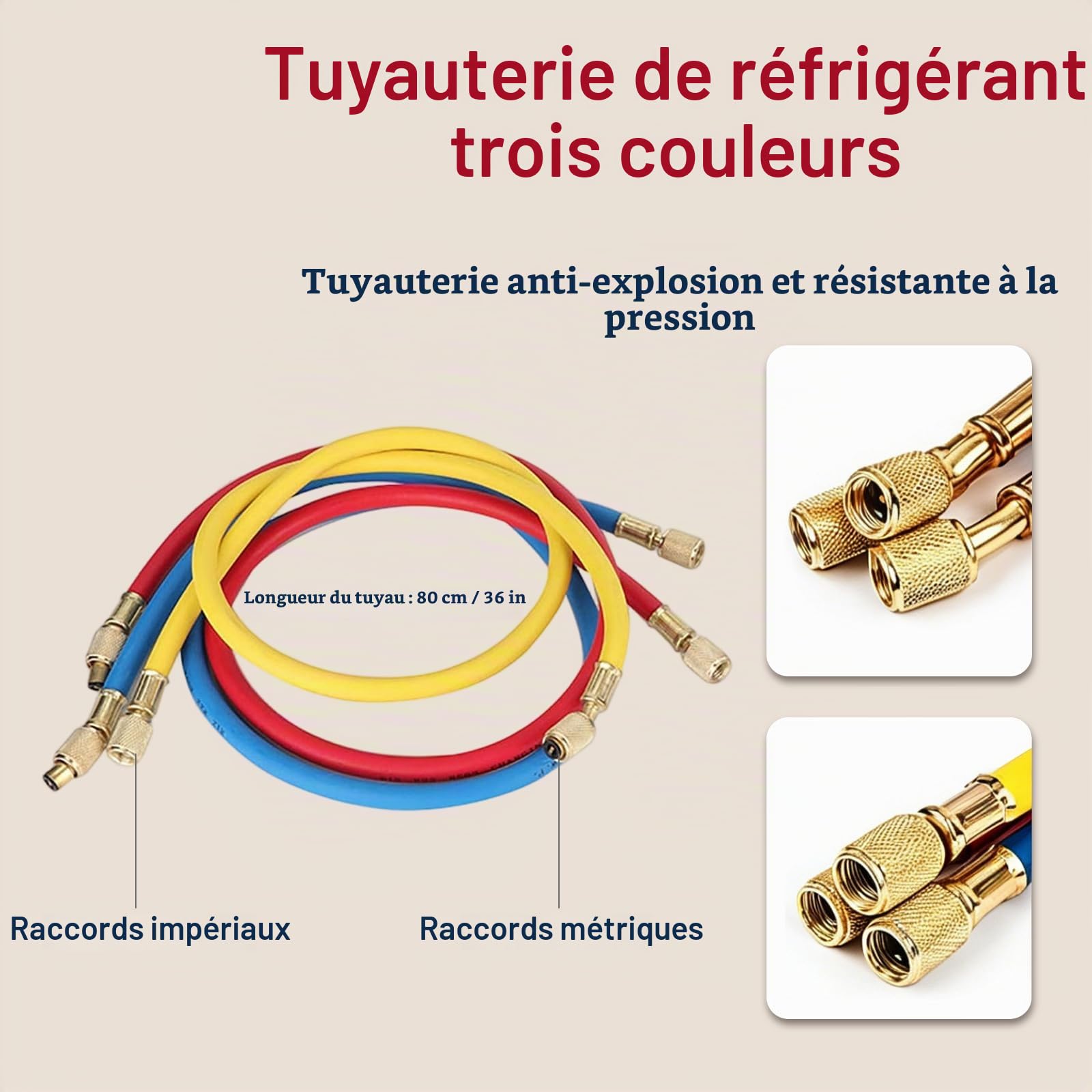 Outils de climatisation frigorifique, Outils de climatisation frigorifique, Ensemble de jauges de collecteur de Diagnostic AC avec kit de Tuyau et de Crochet