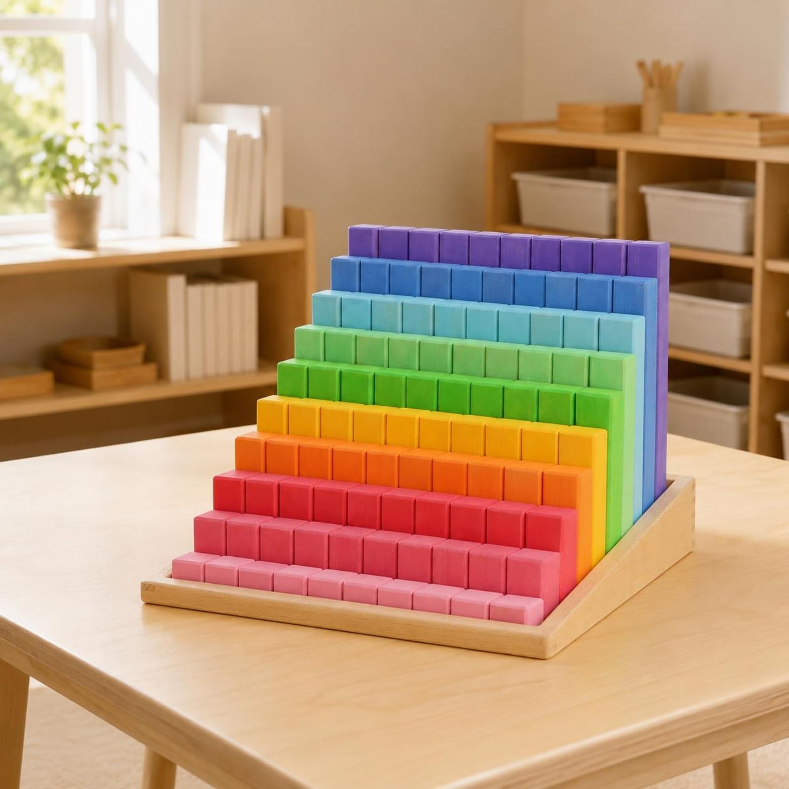 Amagogo Jeu Éducatif Blocs en Bois avec Base Rectangulaire Inclinée et Pièces Dégradées pour Apprentissage s Hauteurs avec Construction Robuste pour Développer l'Attention et