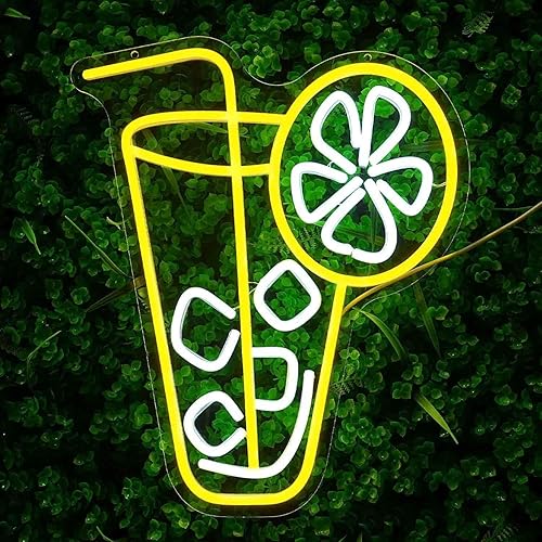 Miniatura 3 de Letrero de neón de jugo para decoración de pared, letreros de luces LED de neón amarillas regulables para bar Man Cave, letreros de neón para