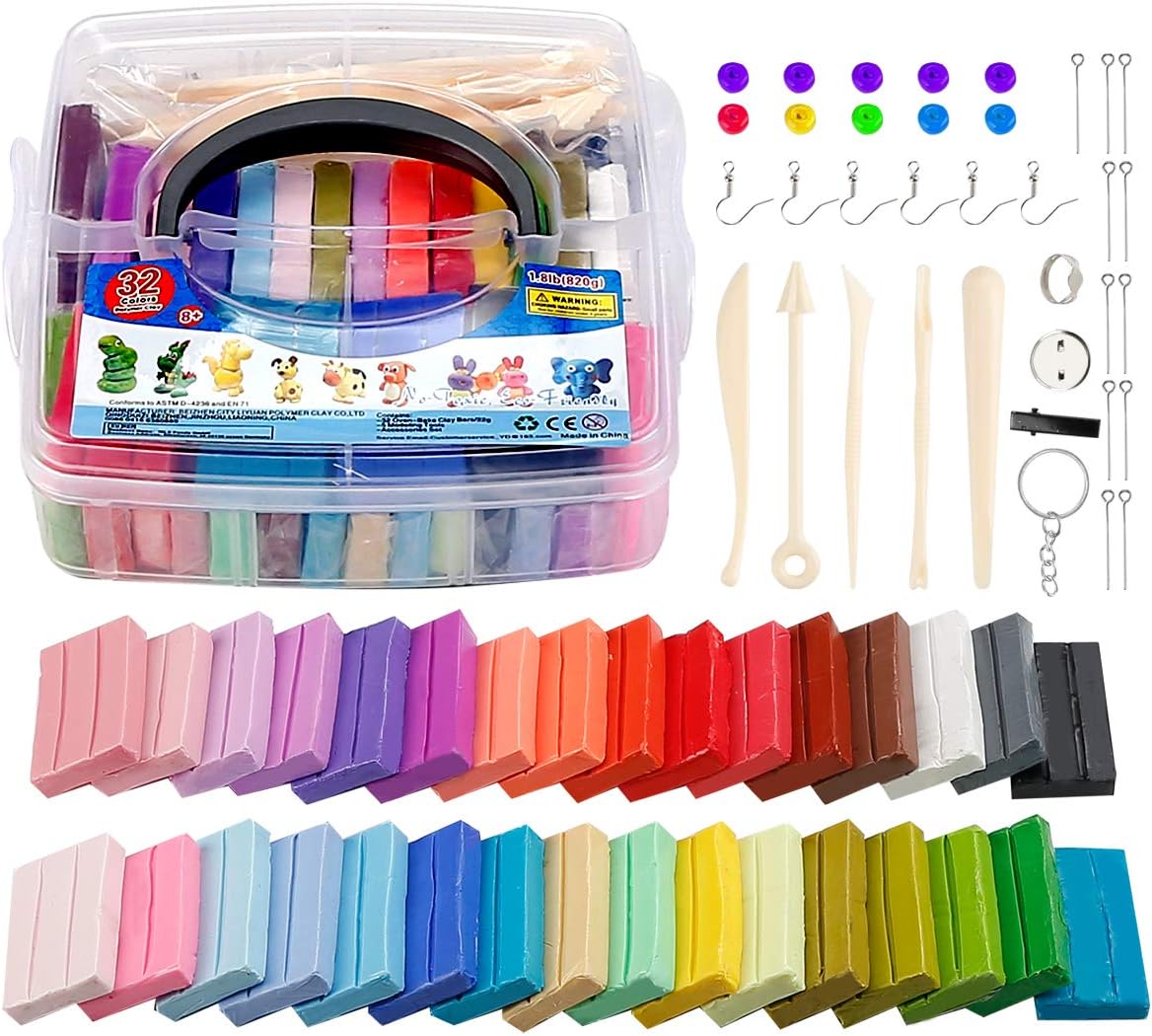 QMay Polymer Clay Kit, 32 Colors Oven Bake DIY Modeling Clay with Sculpting Tools, NonToxic & Safe, Art Craft Gifts Clay for Kids