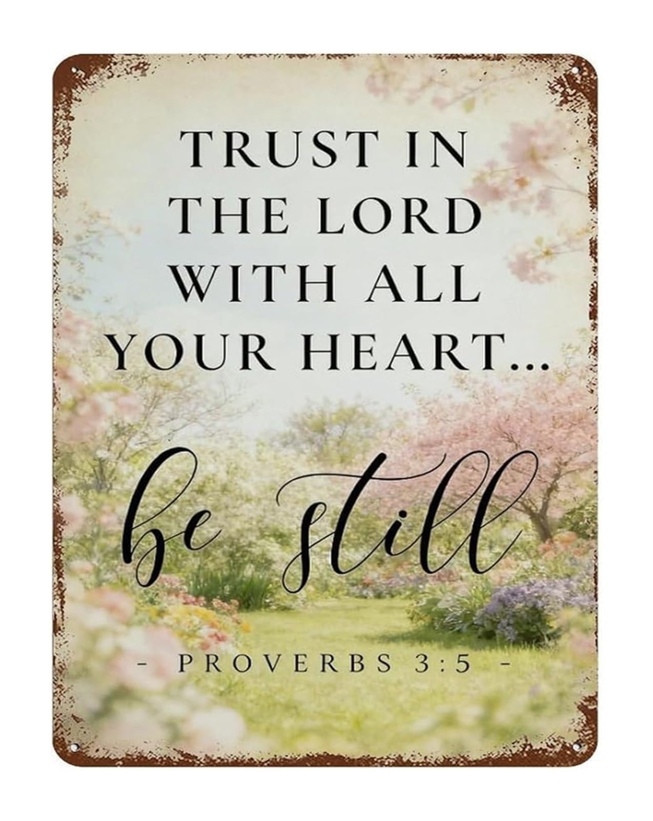 EKFBQBGW Rustic Farmhouse Bible Verse Sign Proverbs 3 5 Trust in the Lord Metal Tin Wall-Art Vintage Floral Decor for Christian Home 8 X 12 inch