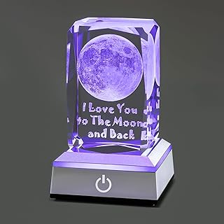 hochance 3D Moon Crysatl Crystal Multicolor Nightlight - I Love You to The Moon and Back Decolamp - Christmas Day Gift Ideas for Girlfriend Wife Mom - Valentines Anniversary Birthday Presents for Her