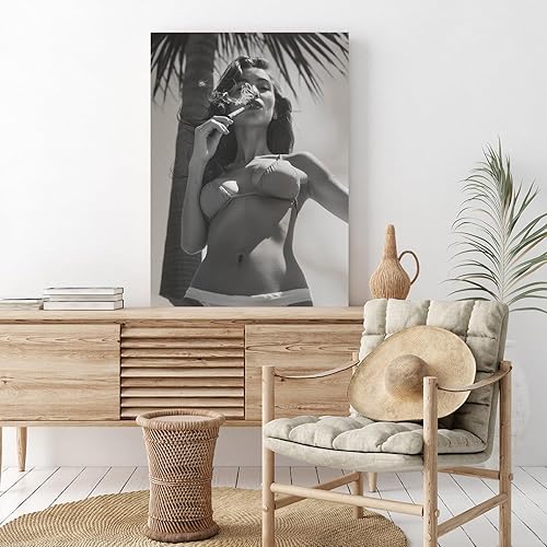 Miniatura 5 de Impresión vintage de mujer en blanco y negro, auténtico arte de pared pop, impresión en lienzo retro de los años 70, fotografía de mujer fumando,