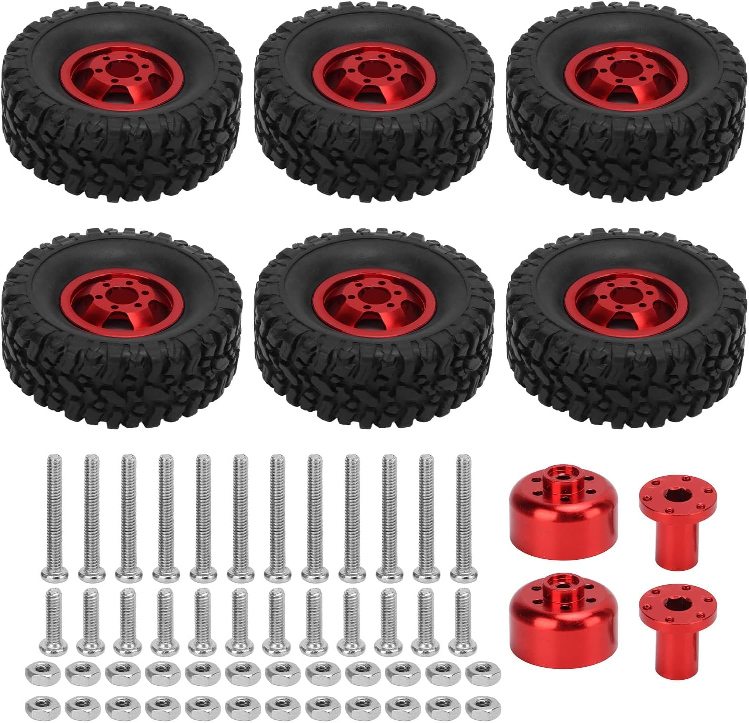 SUNGOOYUE Rubber RC Car Tires with Aluminum Alloy Wheel Hub Wheels and Tires for B24 B16 B36 4WD C14 C24 C34 C44 RC Car(red)