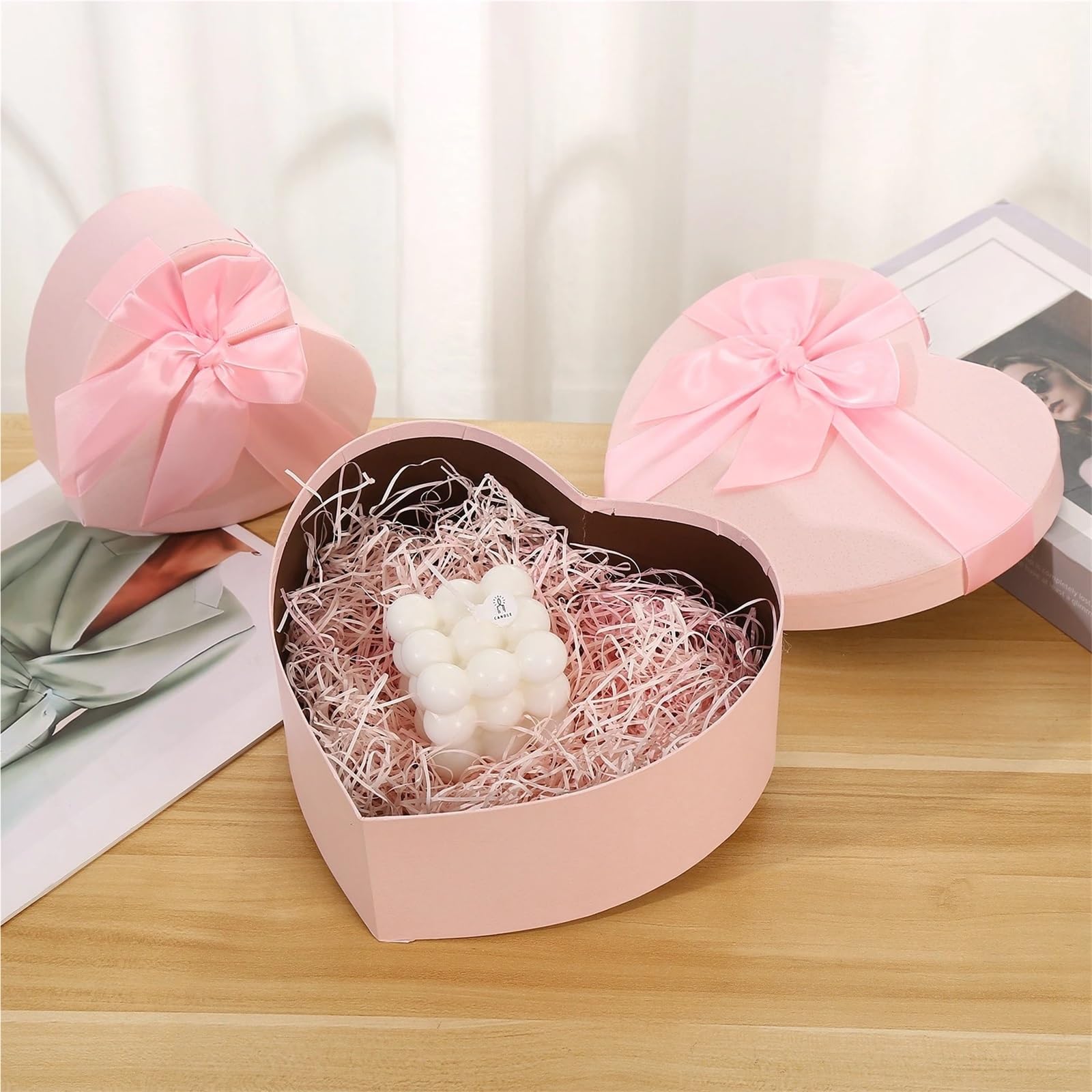 Pudełko w kształcie serca, Pudełko prezentowe w kształcie serca z pokrywką i wstążką, wielokolorowe, różne rozmiary, opakowanie 3 szt.(Pink,3PCS(S M L))