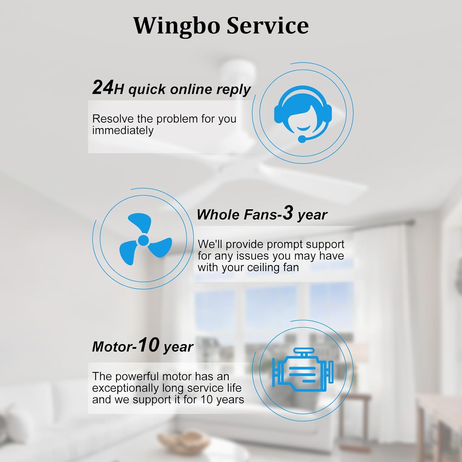 WINGBO 48 inch Ceiling Fan Without Lights, Solid Wood Ceiling Fan no Light with Remote Control, Reversible DC Motor, 4 Blades,6-Speed Quiet Performance, for Bedroom/Indoor,White