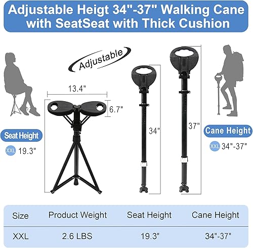 Miniatura 3 de Walking Cane with Seat Folding Lightweight, Portable Cane Seat with Carry Bag, Walking Stick with Seat for Seniors & Adults, Foldable Adjustable