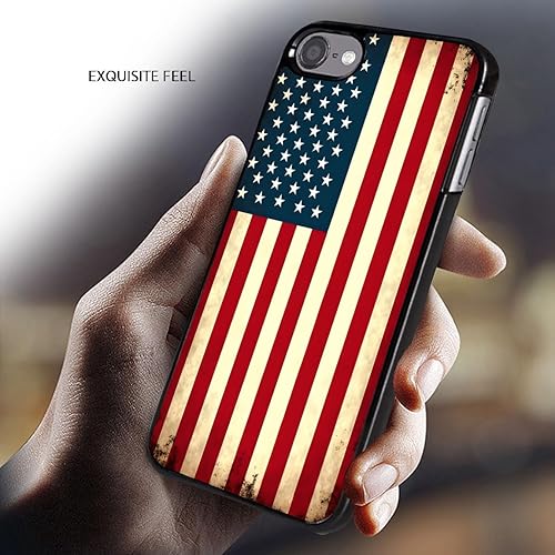 Miniatura 4 de Funda para iPod Touch 6 con diseño de bandera americana, diseño vintage de bandera estadounidense para iPod Touch 6 (plástico duro negro)