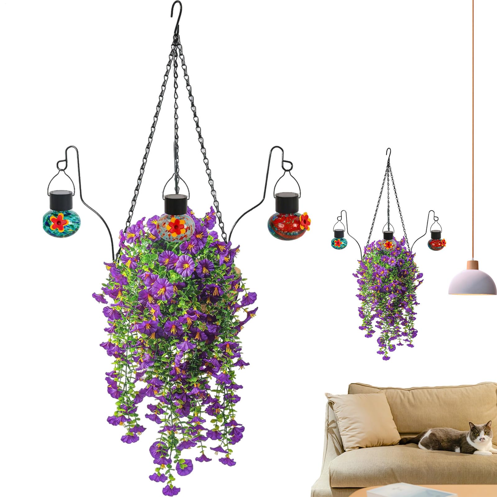 Fiori Artificiali Da Esterno Mangiatoia Per Uccelli In Metallo Decorativa | Cesto Di Fiori Artificiali Per Prato Balcone Giardino Portico Cortile Cocorita Conuro
