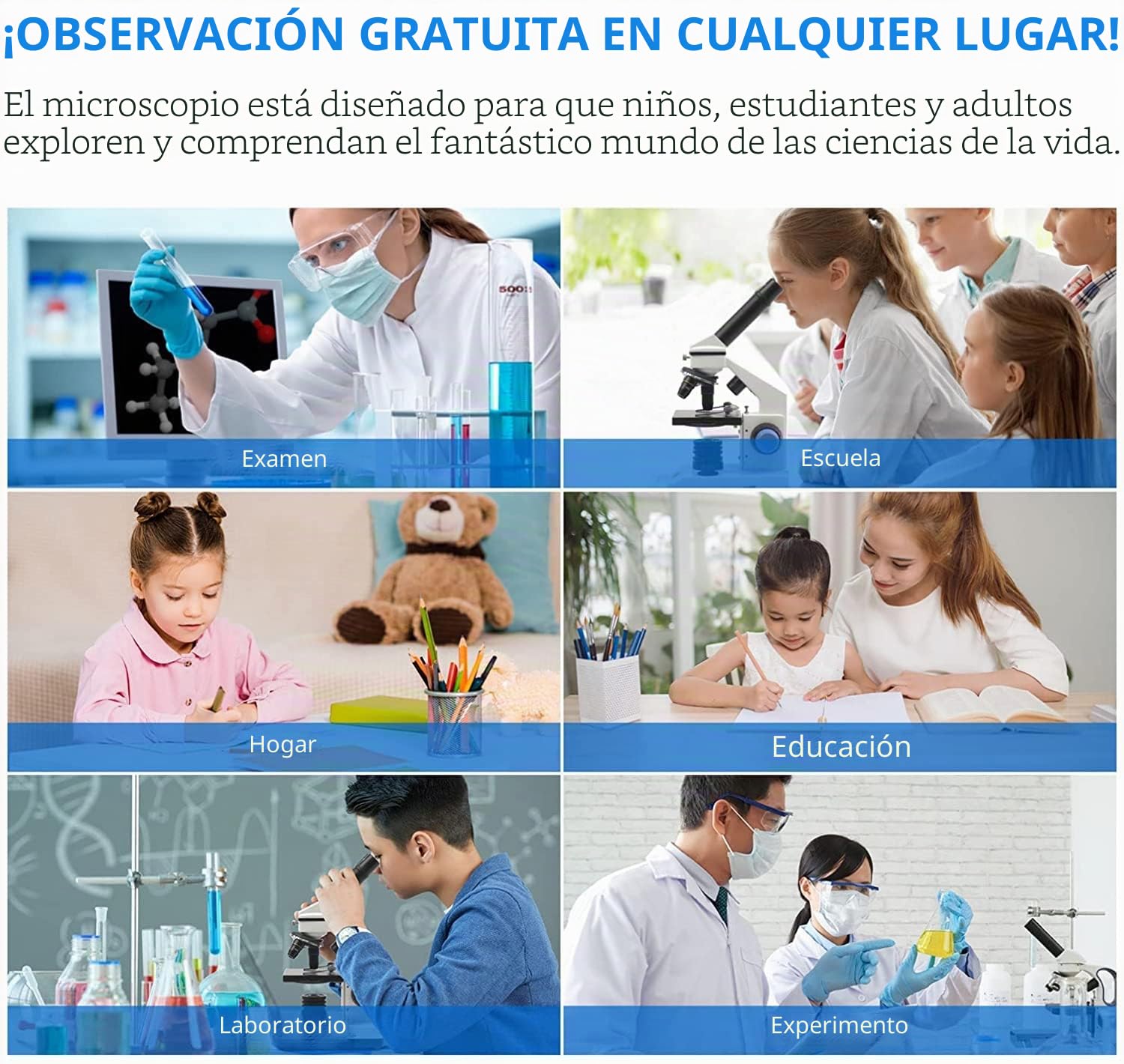 SWIFT Microscopio SS121 100X-2000X para niños estudiantes adultos, con adaptador de teléfono, microscopios potentes para laboratorio escolar, educación de investigación científica biológica