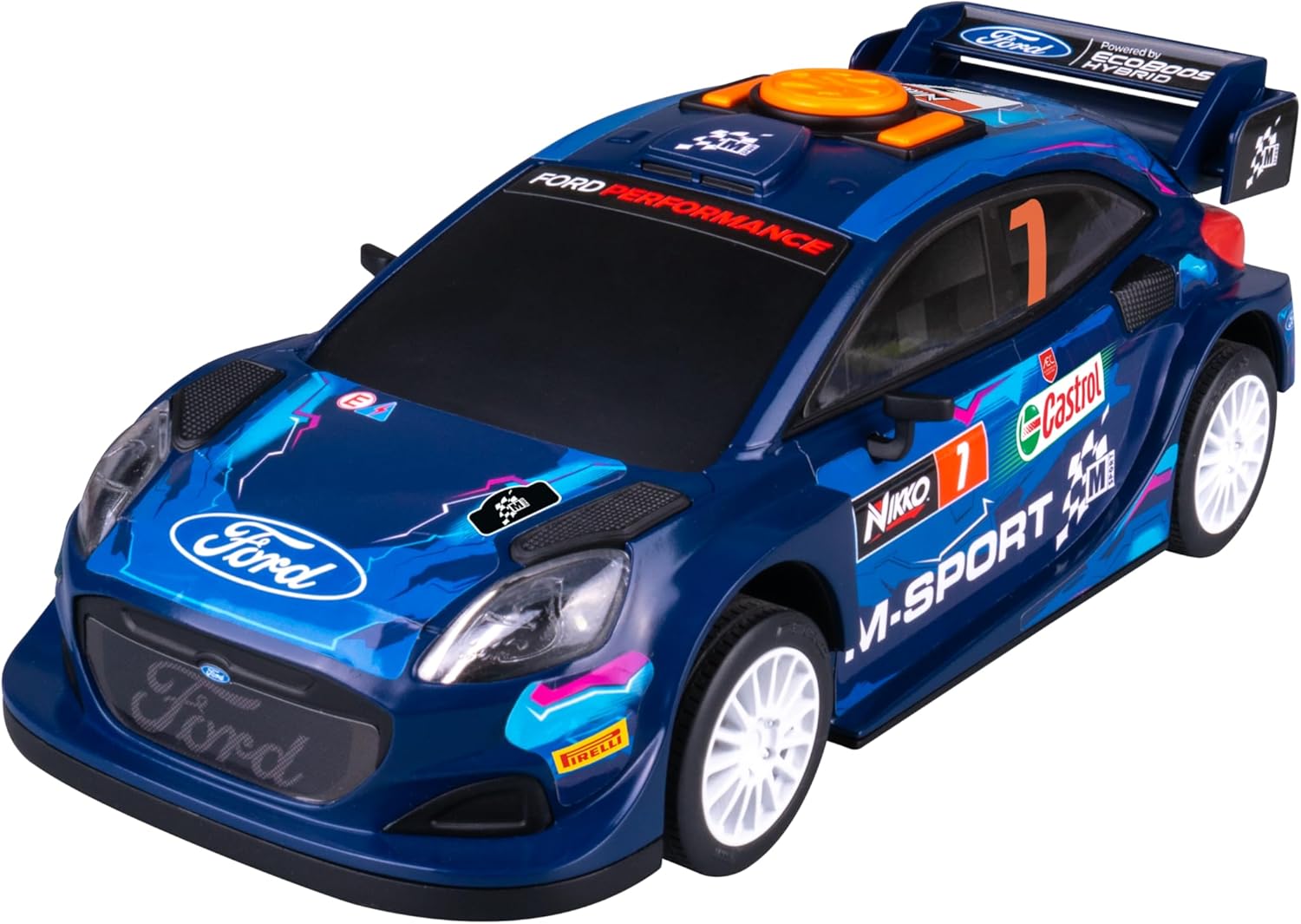 Nikko Road Rippers 20631 Boost Mode M-Sport Ford Puma Hybrid, Light & Sound Effects with Pivoting Rear and Motorised Driving, 25 cm, for Children from 6 Years, Blue