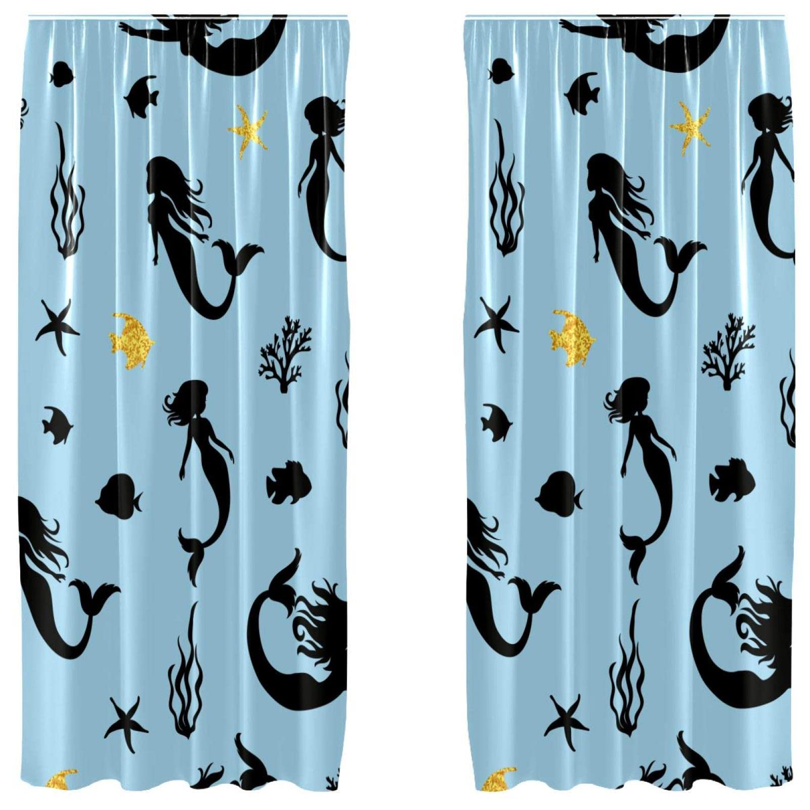 Rideaux occultants poisson microfibre bleu pour fenêtre 140x213