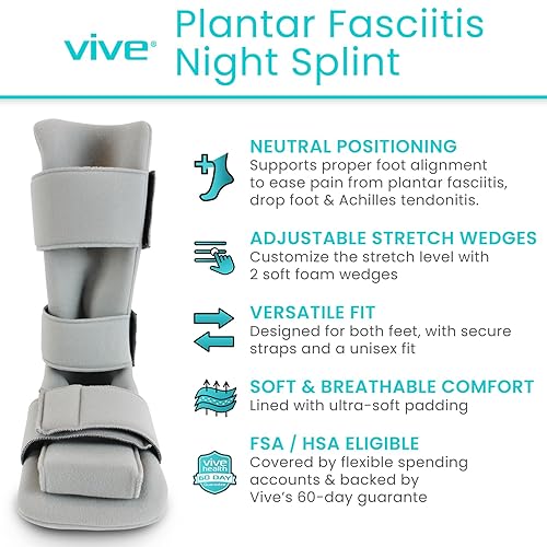 Miniatura 2 de Férula nocturna para fascitis plantar de Vive. El mejor soporte médico suave para espolón de talón, dolor de pies, dolor en el talón, alivio de la