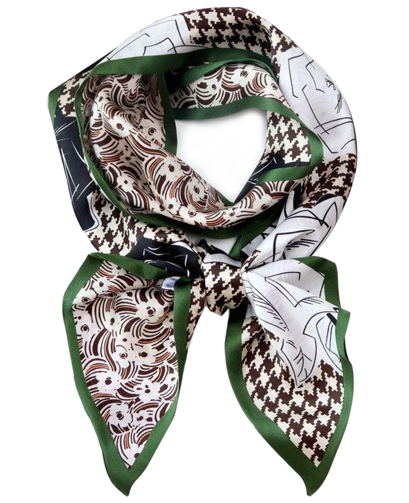 Clysoru Women's Black White Checkered Rose Green Silk Neck Scarf Printed Scarves Head Fashion Oblique Angle Satin Scarfs For Bag Hair 59” X 5.9”, 59 * 5.9In