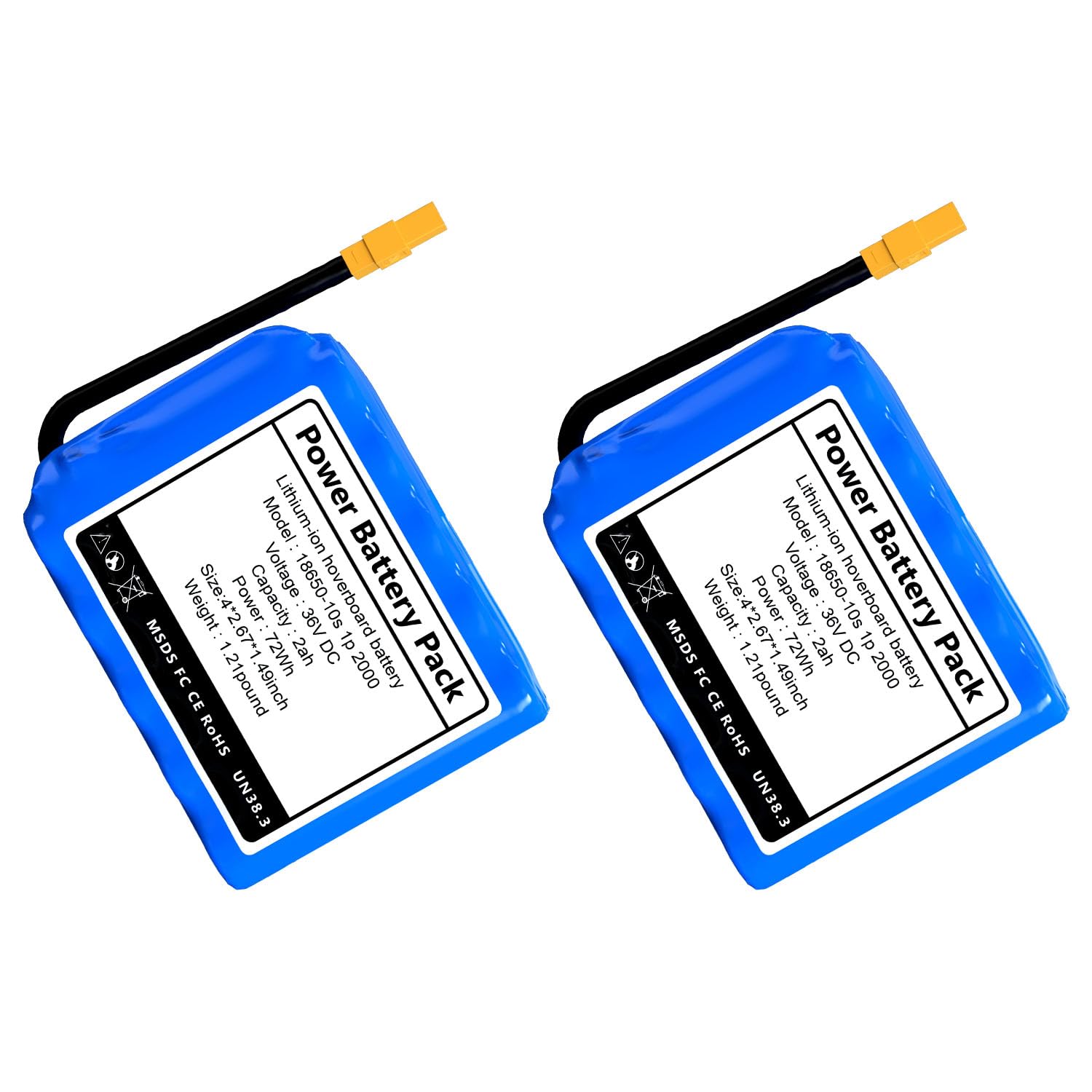 CPZZ 36V 2Ah Hoverboard Battery Compatible for 36V?fit 42V Hoverboard Models,Suitable for 100W - 250W Motor, 10S1P, XT60 Interface?Size: 4 x 2.67 x 1.49 inch?2pack-1223?