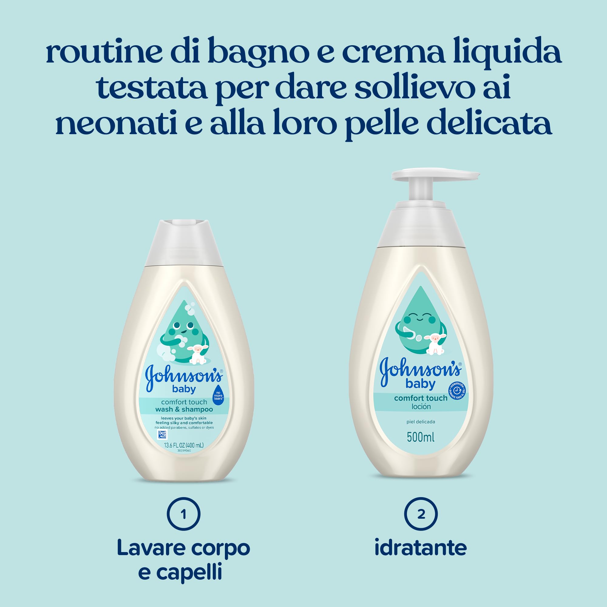 Johnson's Baby Comfort Touch Crema Liquida 500 ml, Crema idratante per neonati con fragranza al Cocco, Baby lotion per pelle delicata
