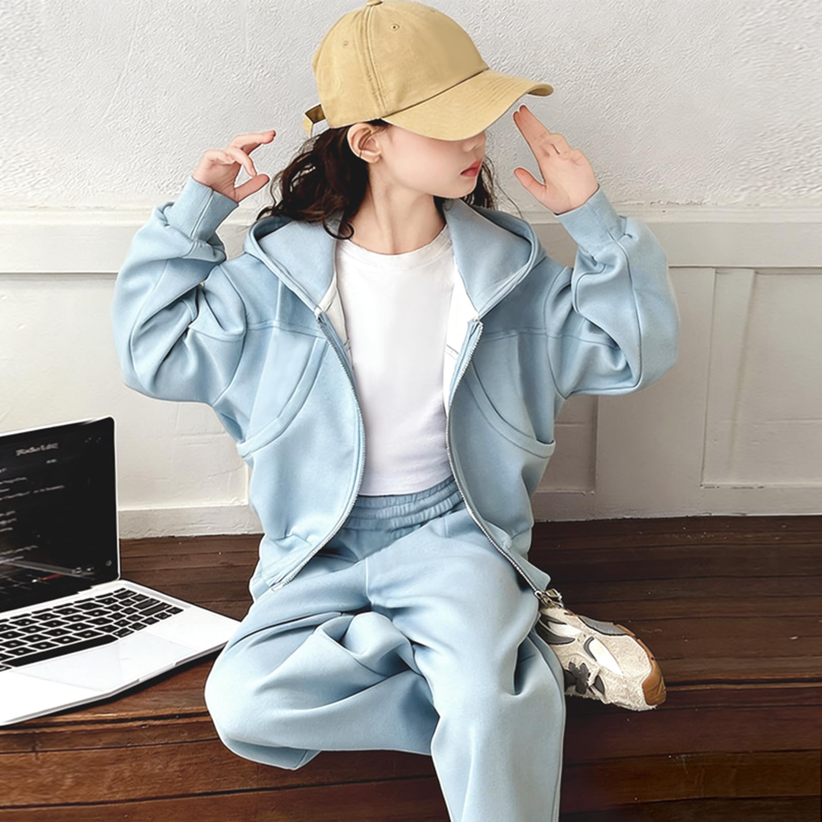 Conjunto Deportivo Niña Chándal 2 Piezas Chaqueta con Cremallera y Capucha + Pantalón Jogging para Primavera Otoño