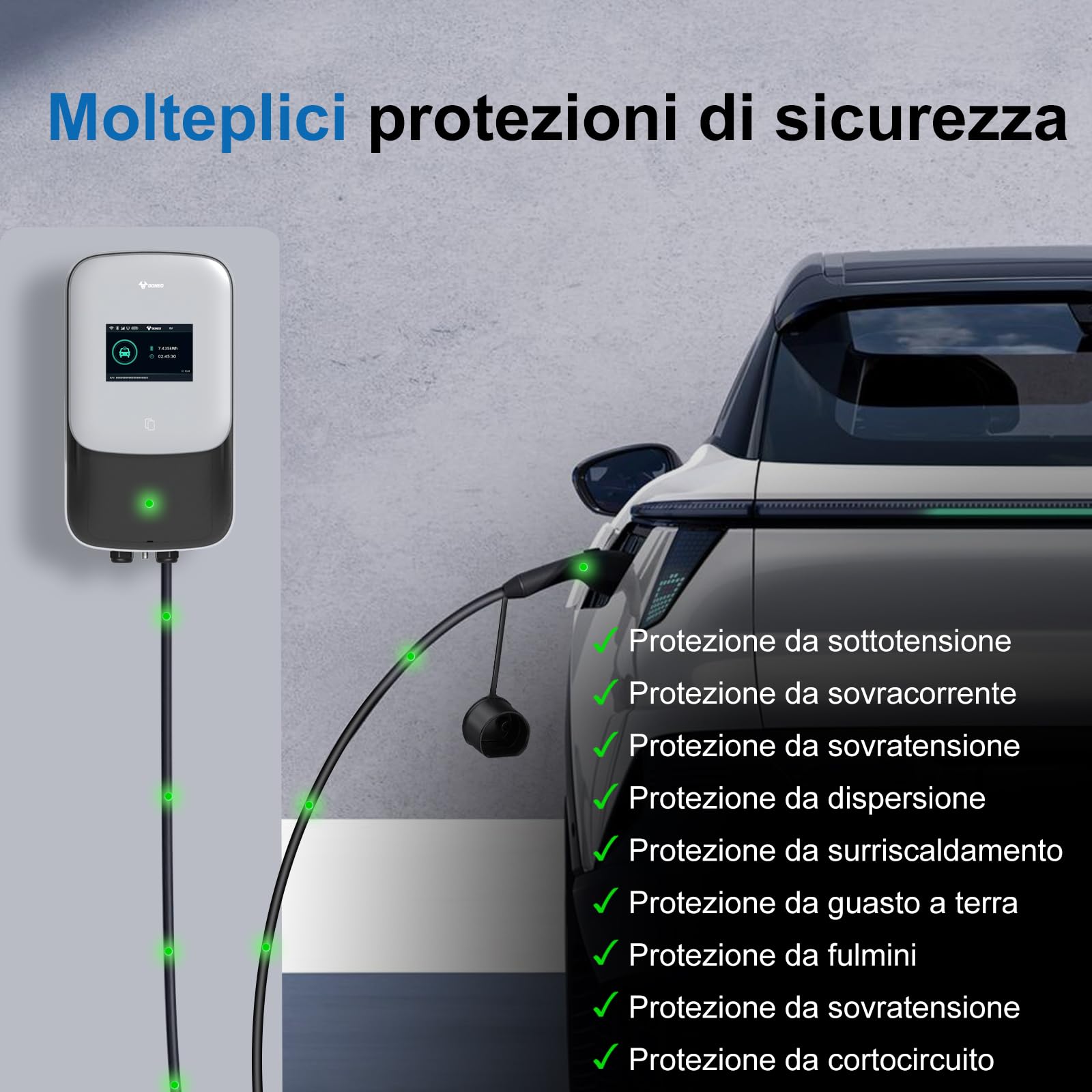 GONEO Wallbox 11kW Stazione di Ricarica 8A-16A per veicoli elettrici 480V Trifase OCPP con cavo da 5m con Scheda RFID IP65 IK10 Protezione Wi-Fi APP Carica Appuntamento