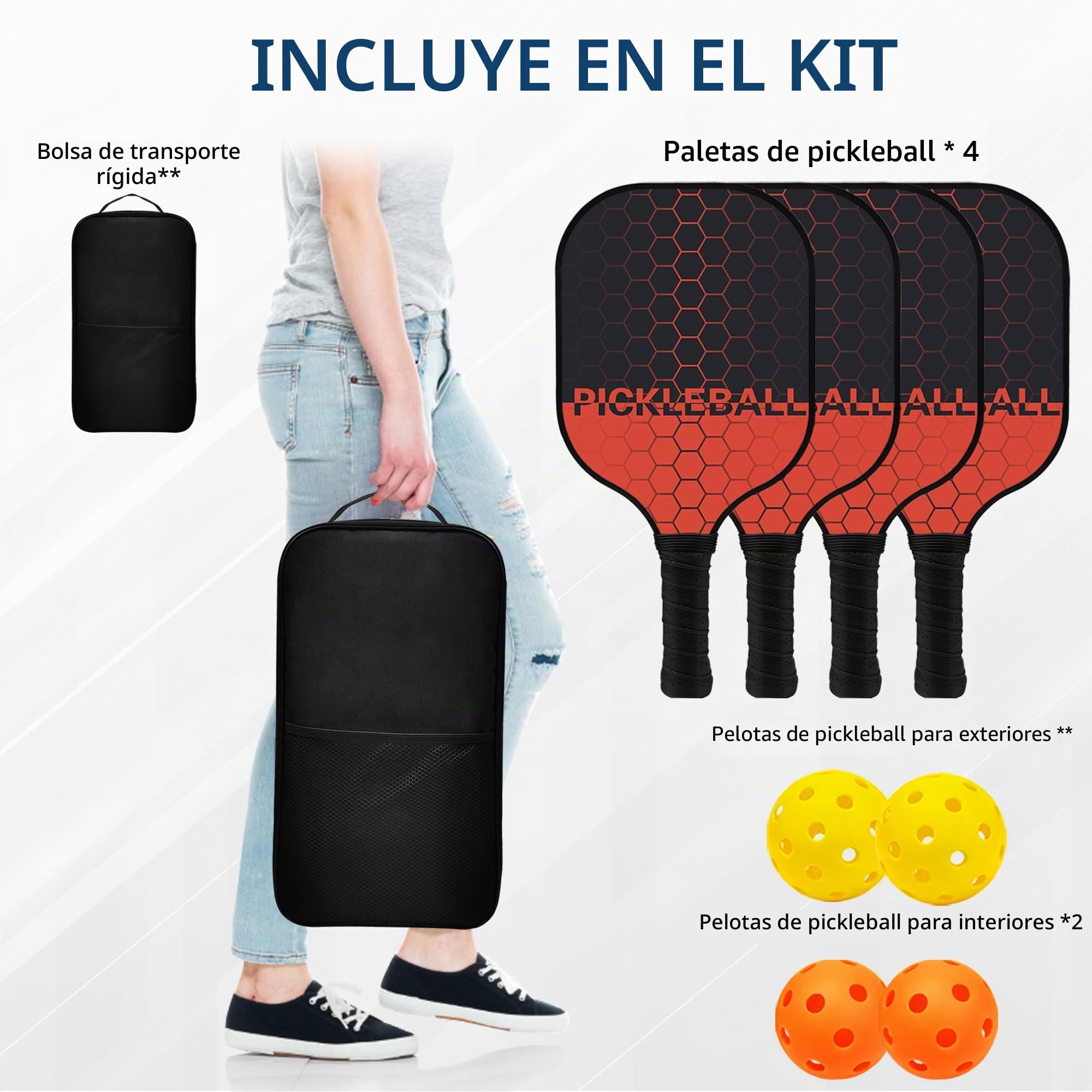 Palas de Pickleball, Pickleball Set Raquetas Juego de Palas de Pickleball con 4 Pelotas y Bolsa Portátil, Deportes de Pickleball de Interior y Exterior para Hombres Mujeres