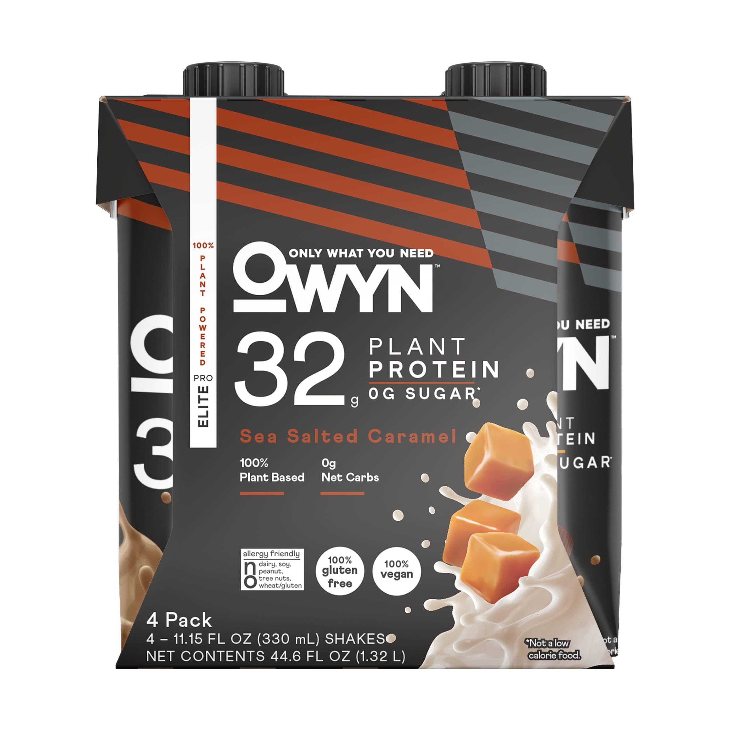 OWYN Only What You Need Shake proteico vegetal Elite sabor caramelo salgado com 32 g de proteína, 4 unidades