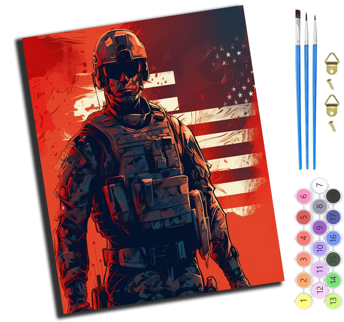 Xiaoyouqian Without Frame American Flag Soldier,Paint By Numbers For Adults,Diy Paint By Numbers For Kids Beginner,Oil Painting For Wall Art,20X16inch，-Frameless