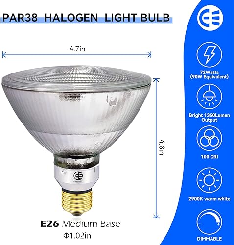 Miniatura 2 de PAR38 Bombilla halógena ECO 90W Eqv., luz de inundación de 25 regulable E26 base media, 2900K 1350lm 120V (PAR38 unidad de 6)